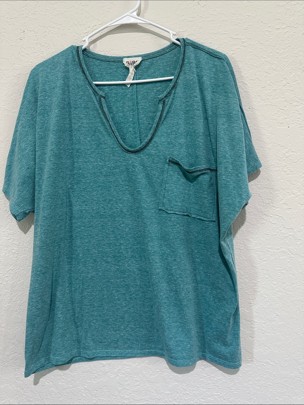 BiBi Teal V-Neck Short Sleeve Pocket Tee